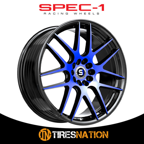 Spec-1 Sp-65 Gloss Black & Blue Machined 17X8 5X100/5X114.3 73.1 42